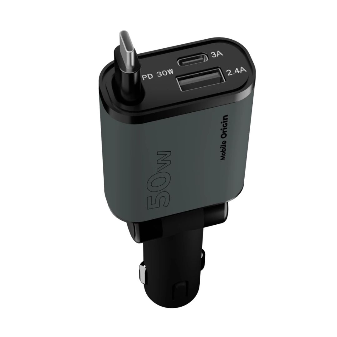 Mobile Origin 3in1 50W Car Charger CA27 - USB-C + USB-A, USB-C Space Gray