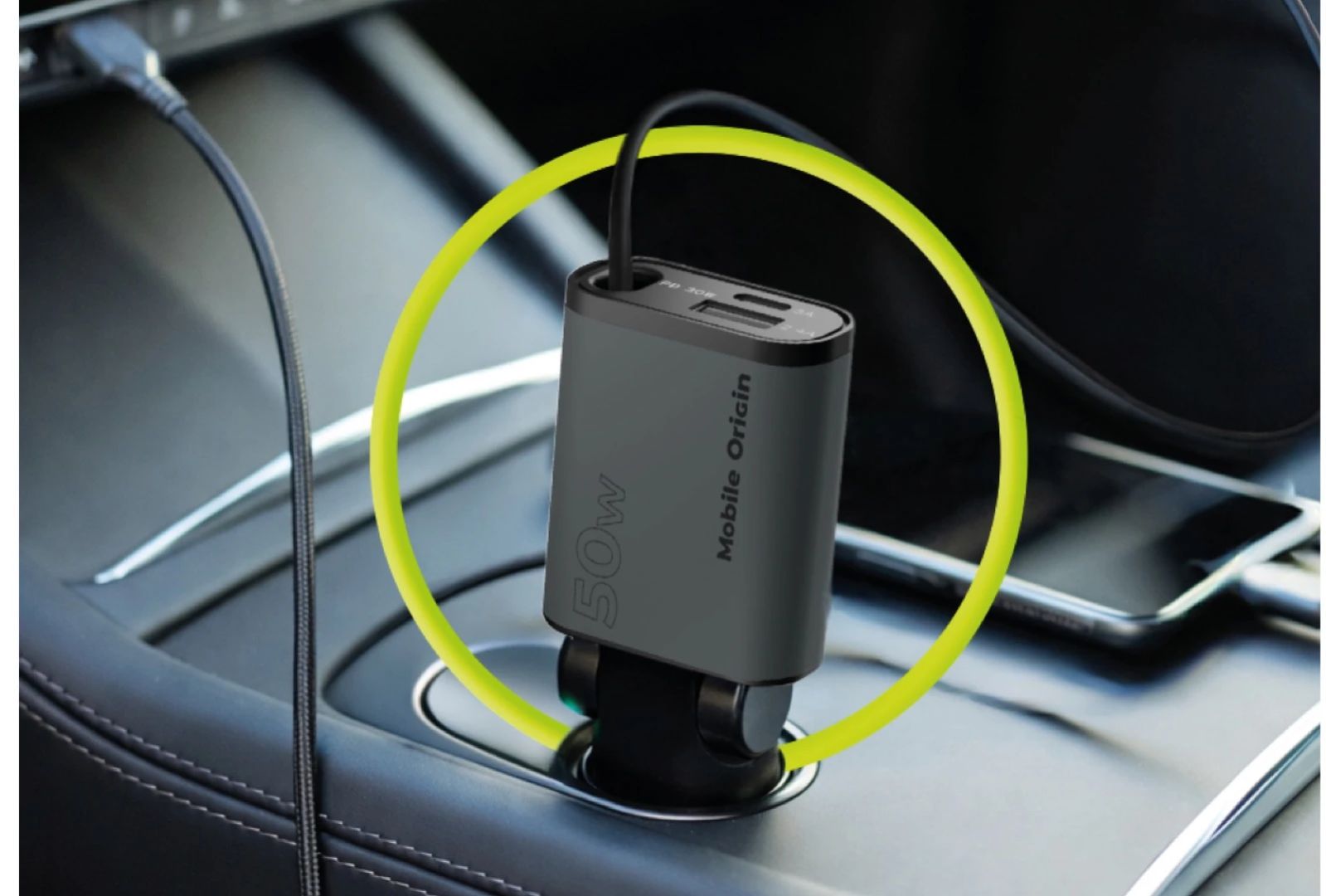 Mobile Origin 3in1 50W Car Charger CA27 - USB-C + USB-A, USB-C Space Gray