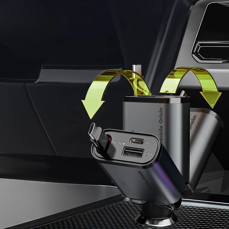 Mobile Origin 3in1 50W Car Charger CA27 - USB-C + USB-A, USB-C Space Gray