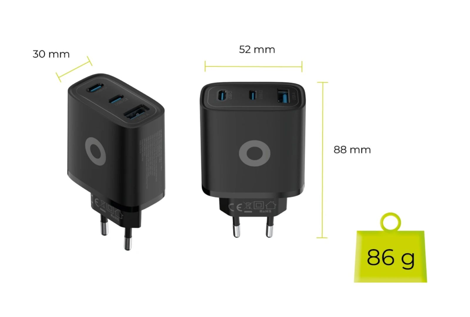 Mobile Origin Mobile Origin GaN 40W Wall Charger MO13, black 1 USB-A + 2 USB-C Black