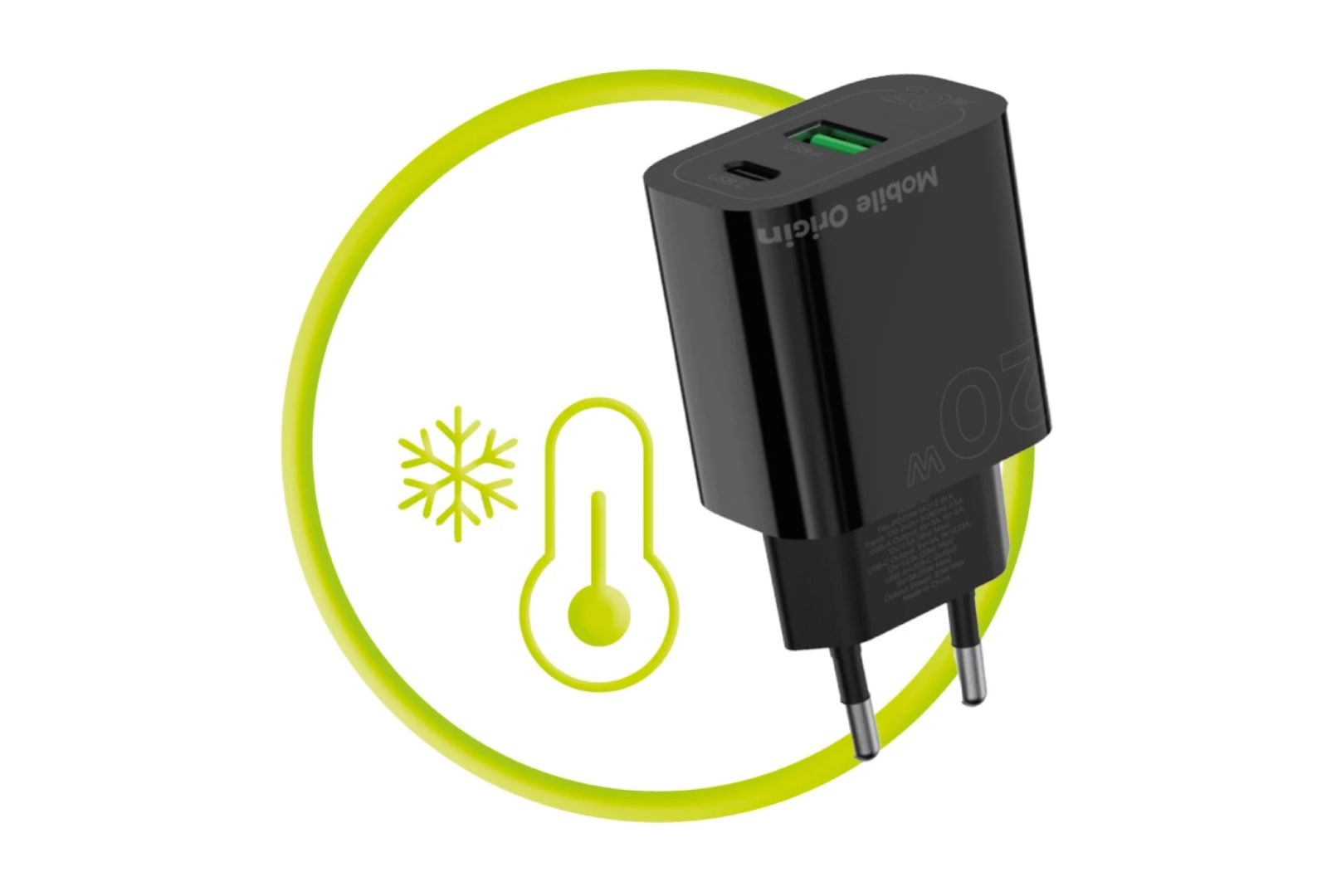 Mobile Origin Wall Charger MO12 PD20W - USB-A + USB-C Black