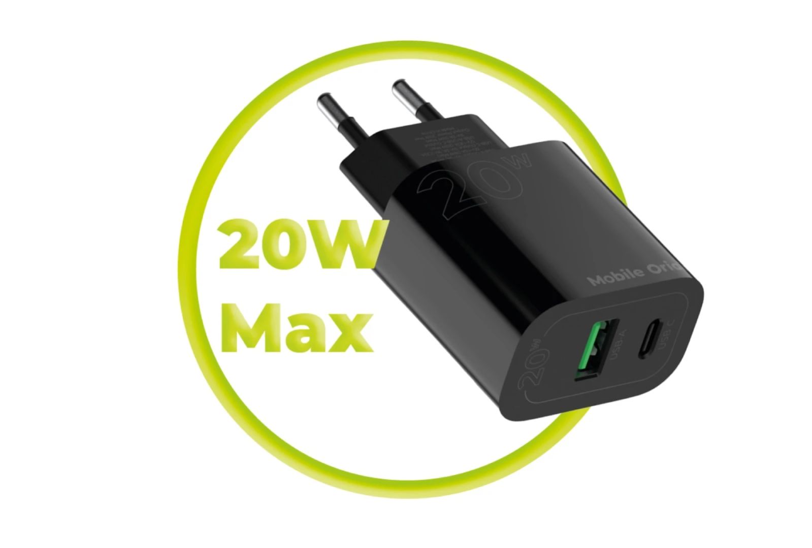 Mobile Origin Wall Charger MO12 PD20W - USB-A + USB-C Black