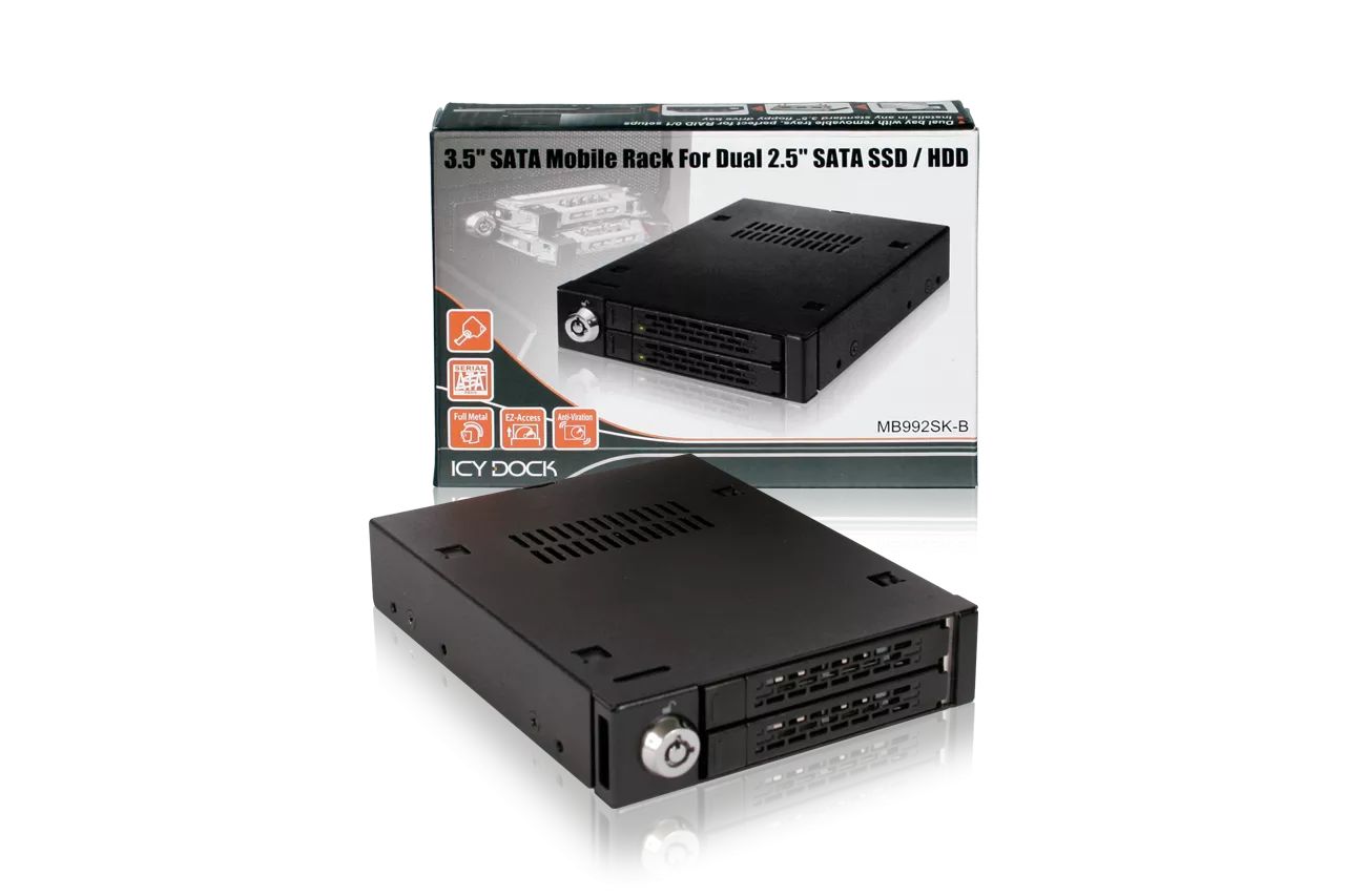 IcyDock ToughArmor MB992SK-B Full Metal 2 Bay 2.5” SATA/SAS HDD & SSD Mobile Rack for External 3.5