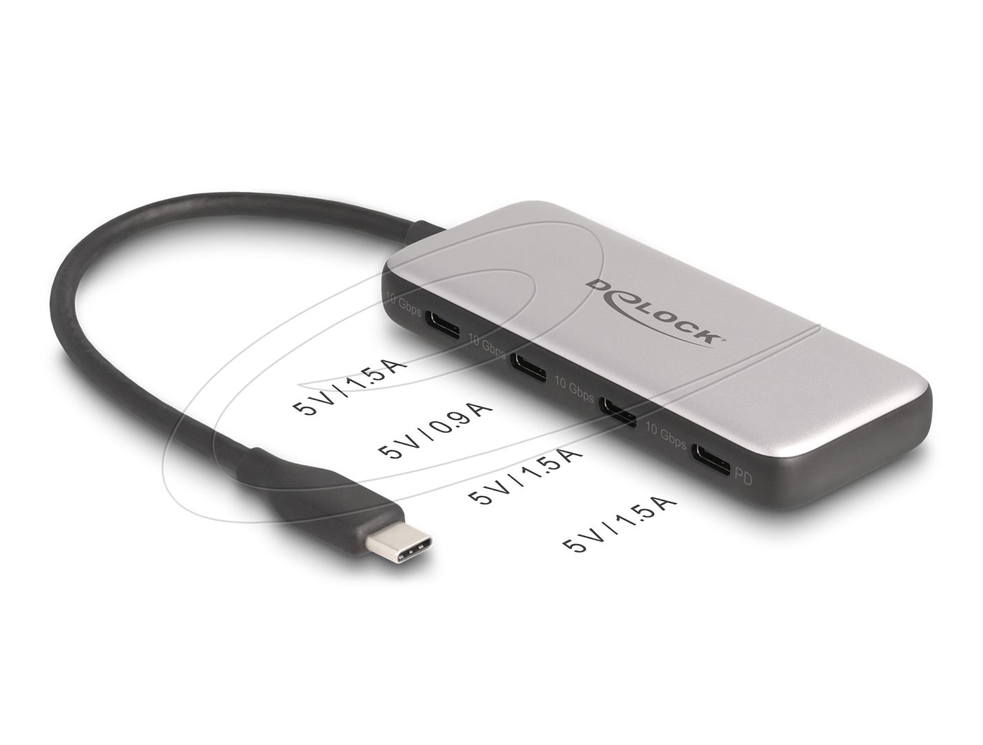 DeLock USB 10 Gbps USB Type-C Hub with 4x USB Type-C female and PD 85 Watt