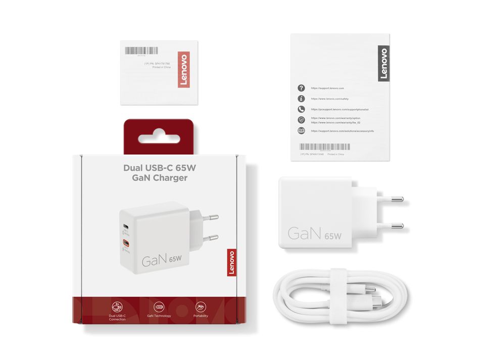 Lenovo Dual USB-C 65W GaN Charger White