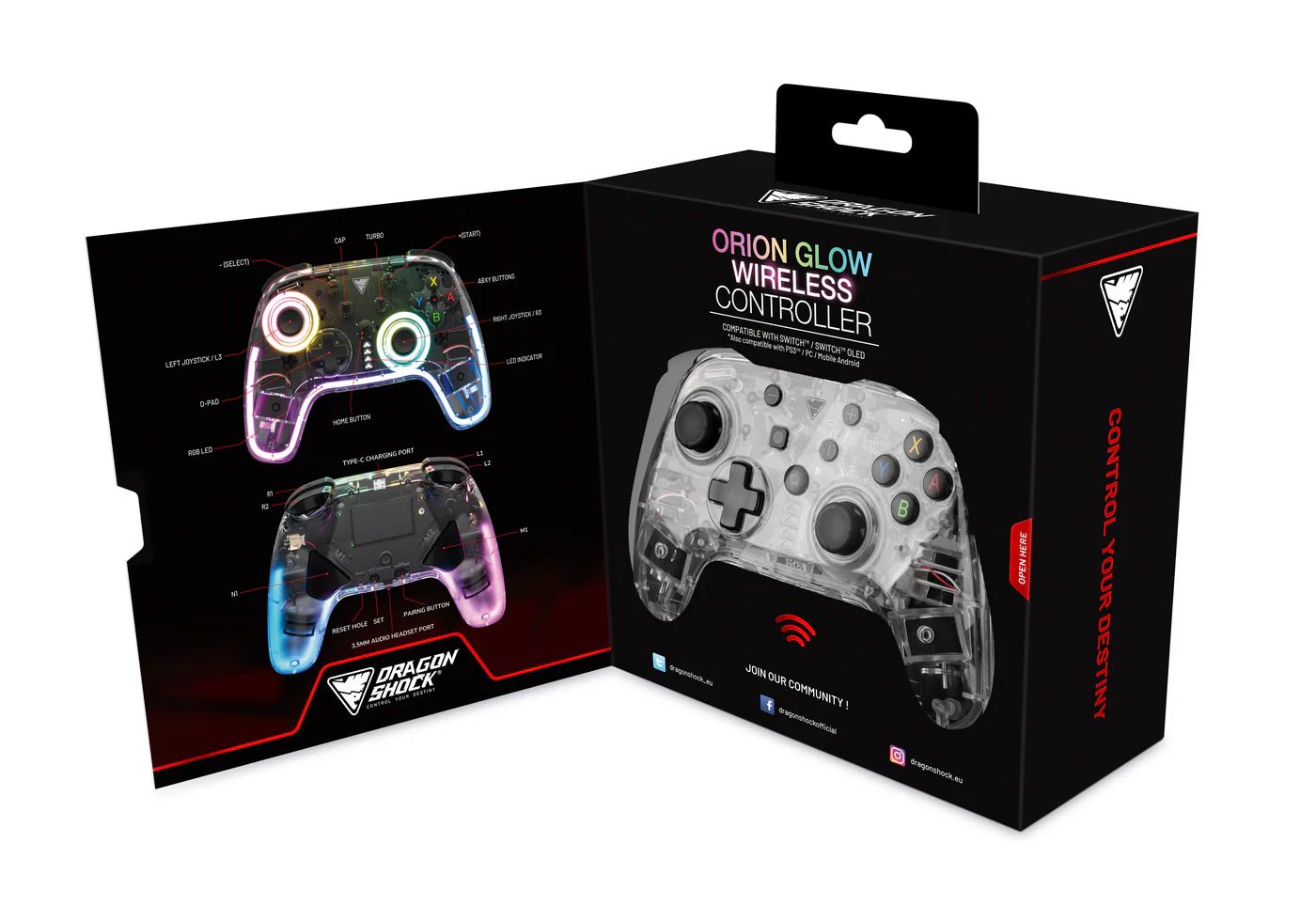 Dragonshock Orion Glow for Nintendo Switch Gamepad Transparent