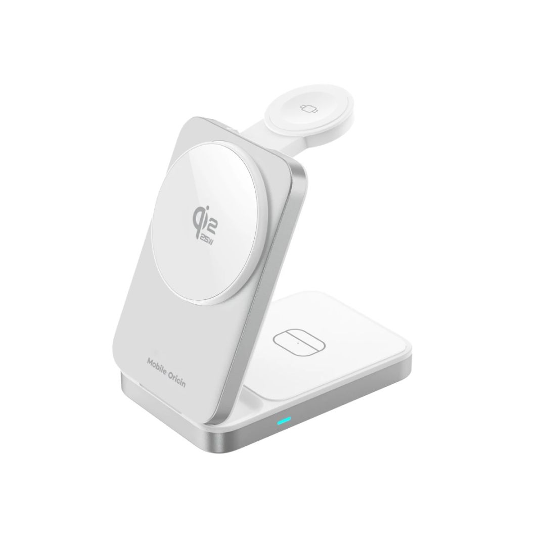 Mobile Origin 3in1 Qi2 MagSafe Compatible Foldable Charging Stand 25W PW35 Silver