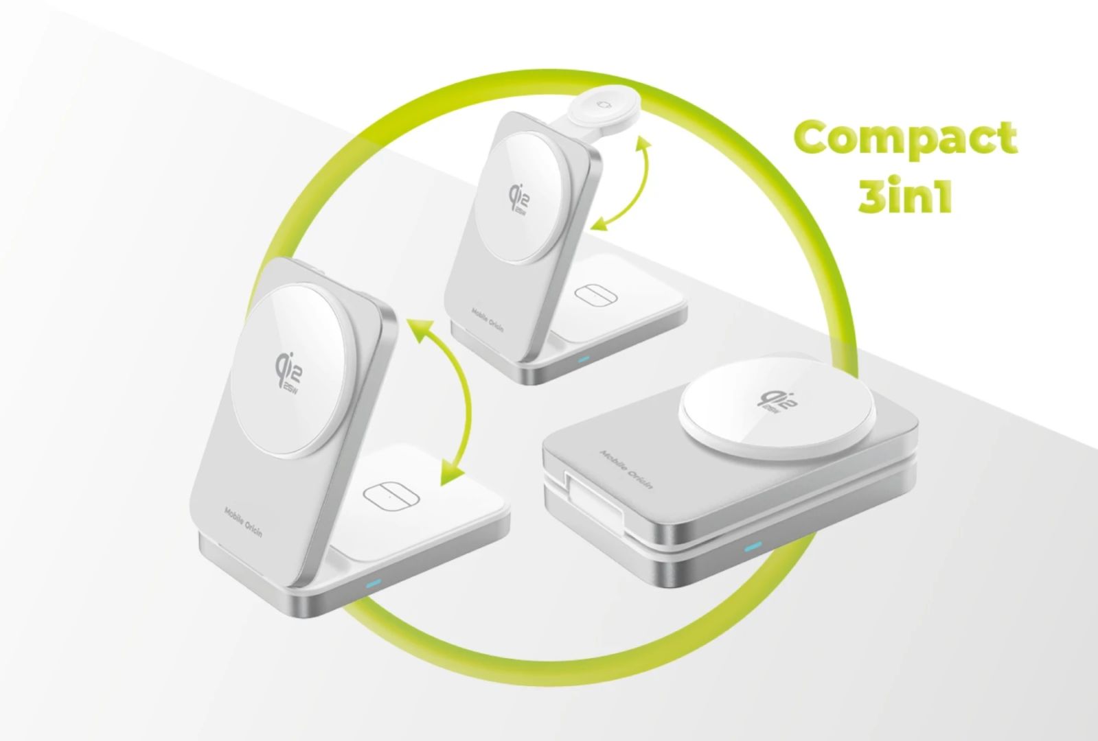 Mobile Origin 3in1 Qi2 MagSafe Compatible Foldable Charging Stand 25W PW35 Silver