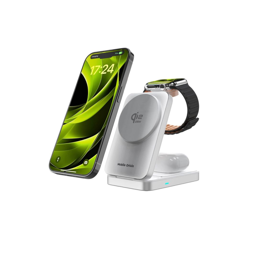 Mobile Origin 3in1 Qi2 MagSafe Compatible Foldable Charging Stand 25W PW35 Silver