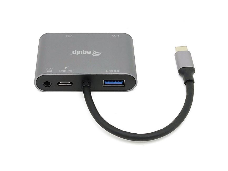 EQuip USB-C 5 in 1 Multifunctional Adapter, HDMI, VGA (HD15), PD 100W, USB3.0, AUX