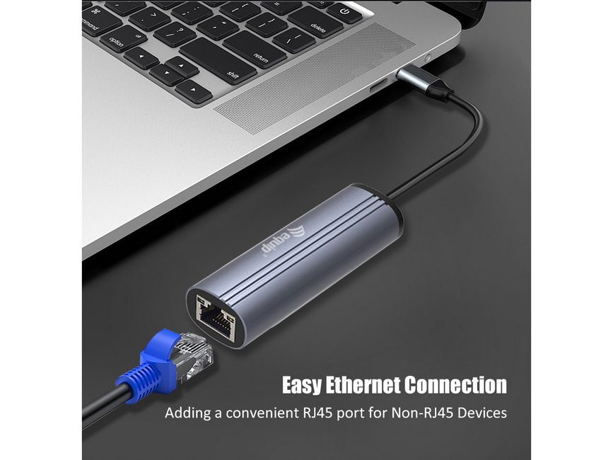 EQuip USB-C to RJ45 Gigabit Network + 100W USB PD Adapter Grey
