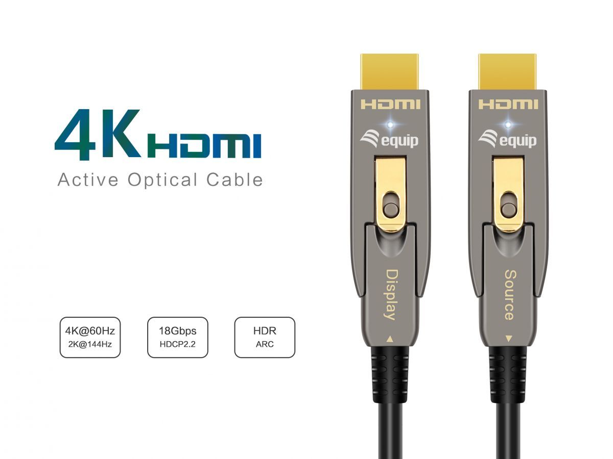 EQuip HDMI 2.0 Detachable Type D + A Active Optical Cable 4K/60Hz 20m Grey
