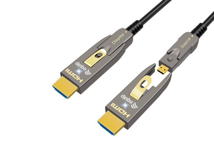EQuip HDMI 2.1 Detachable Type D + A Active Optical Cable 8K/60Hz 15m Grey