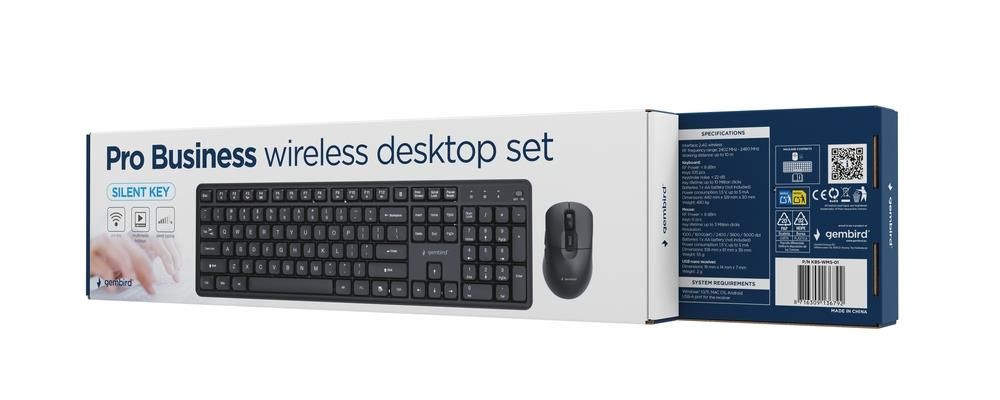 Gembird KBS-WMS-01 Silent Key Pro Business Wireless Keyboard Combo Black US