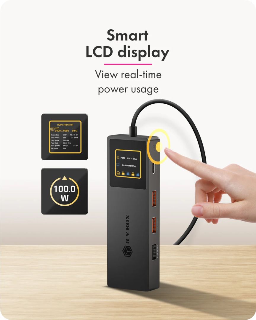 Raidsonic Spade Dock 4038 7-in-1 DockingStation with LCD-Display and PD 100 W