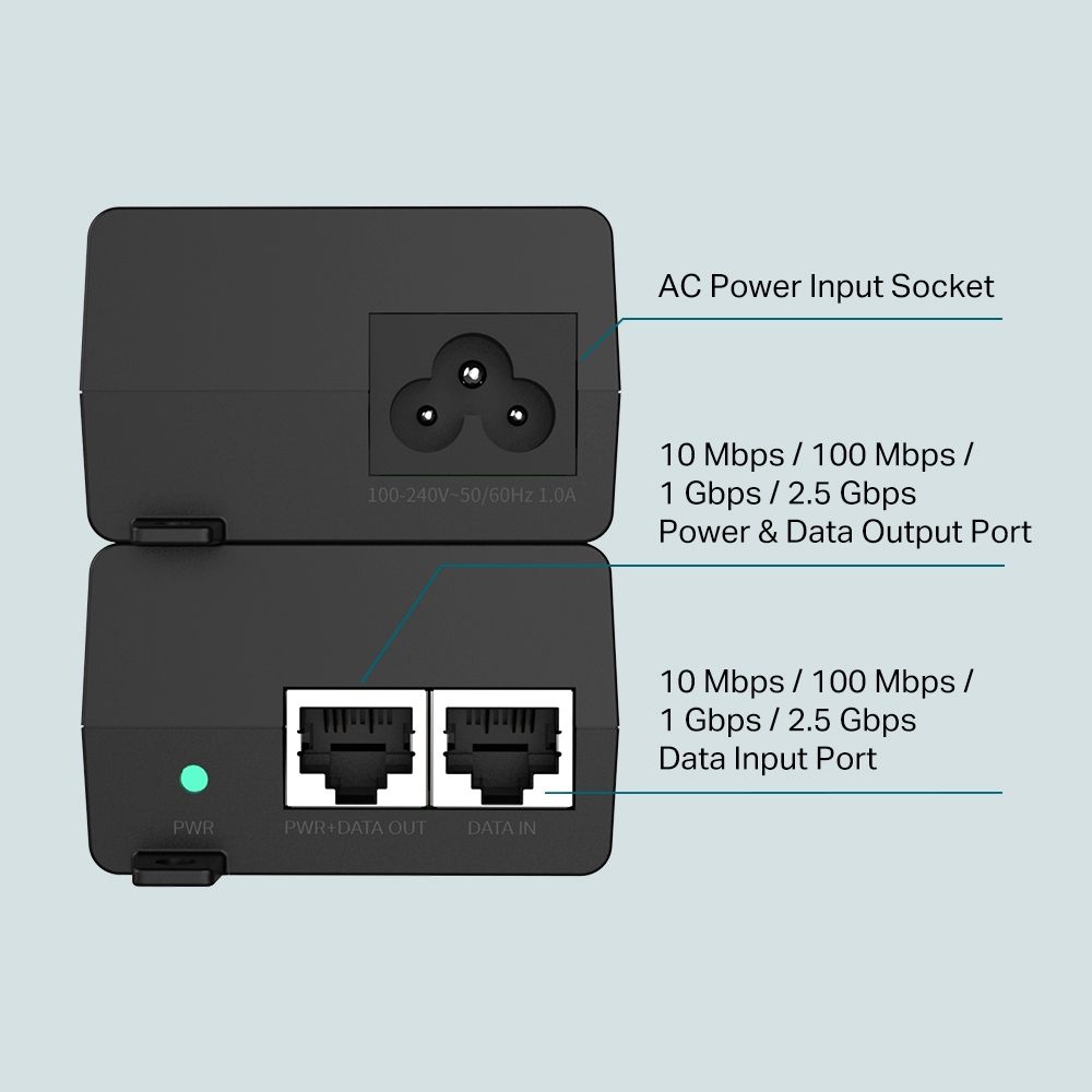 TP-Link TL-POE260S 2.5G PoE+ Injector Black