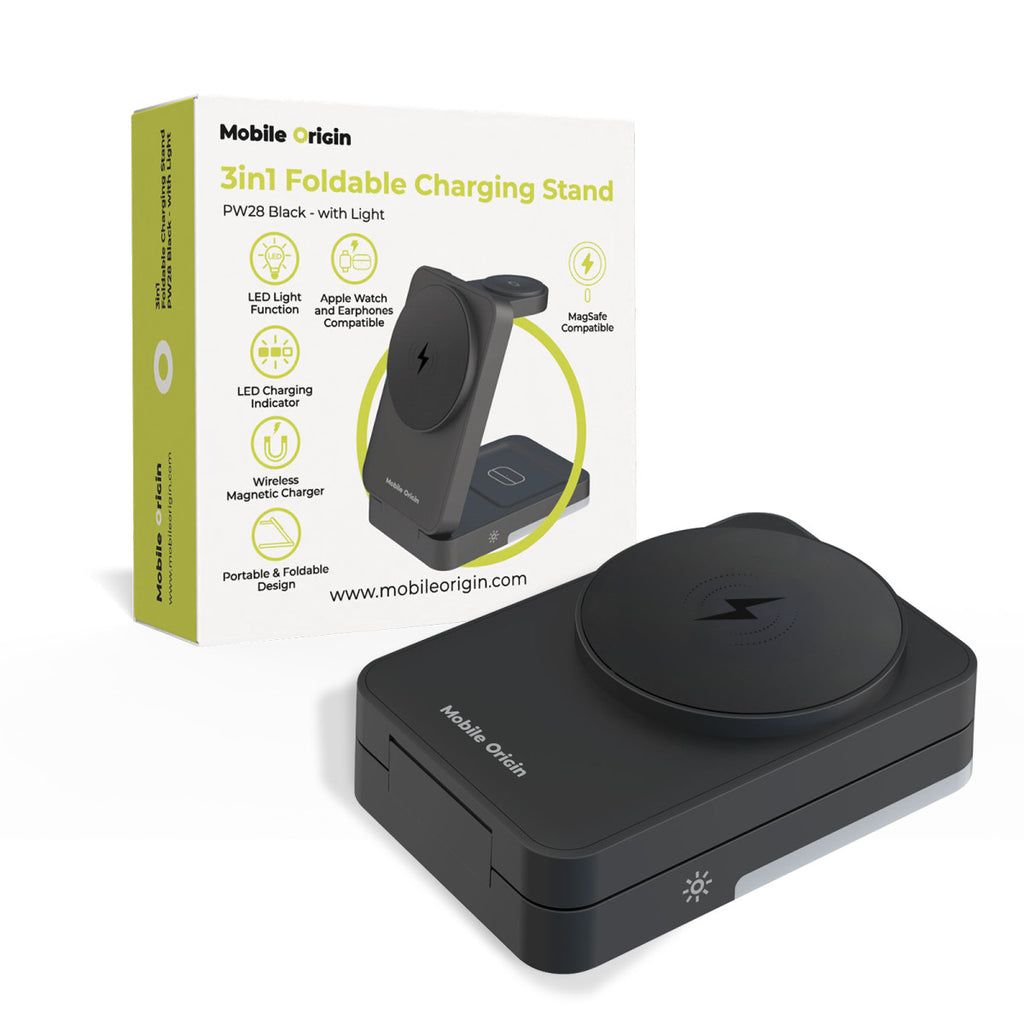 Mobile Origin 3in1 Foldable Charging Stand with light  PW28 Black