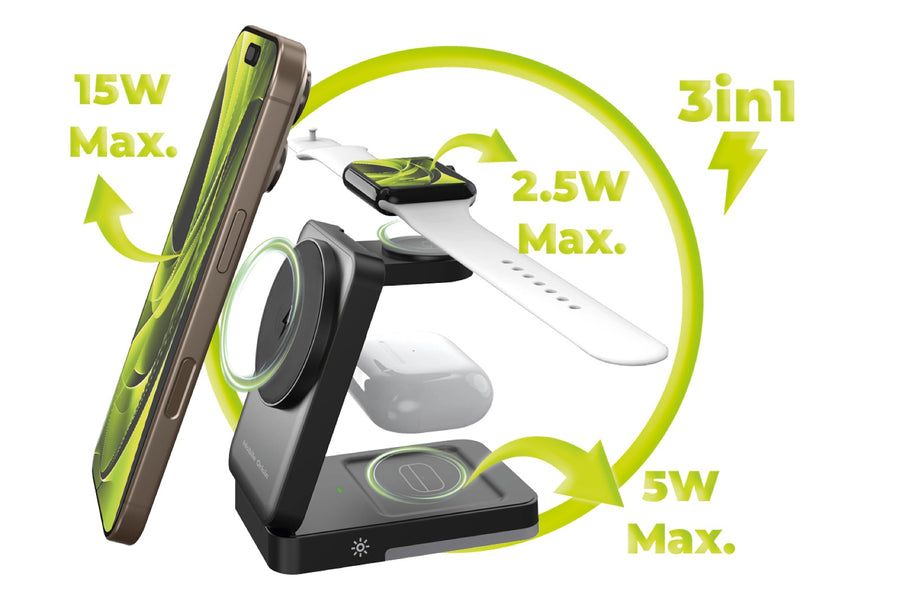 Mobile Origin 3in1 Foldable Charging Stand with light  PW28 Black