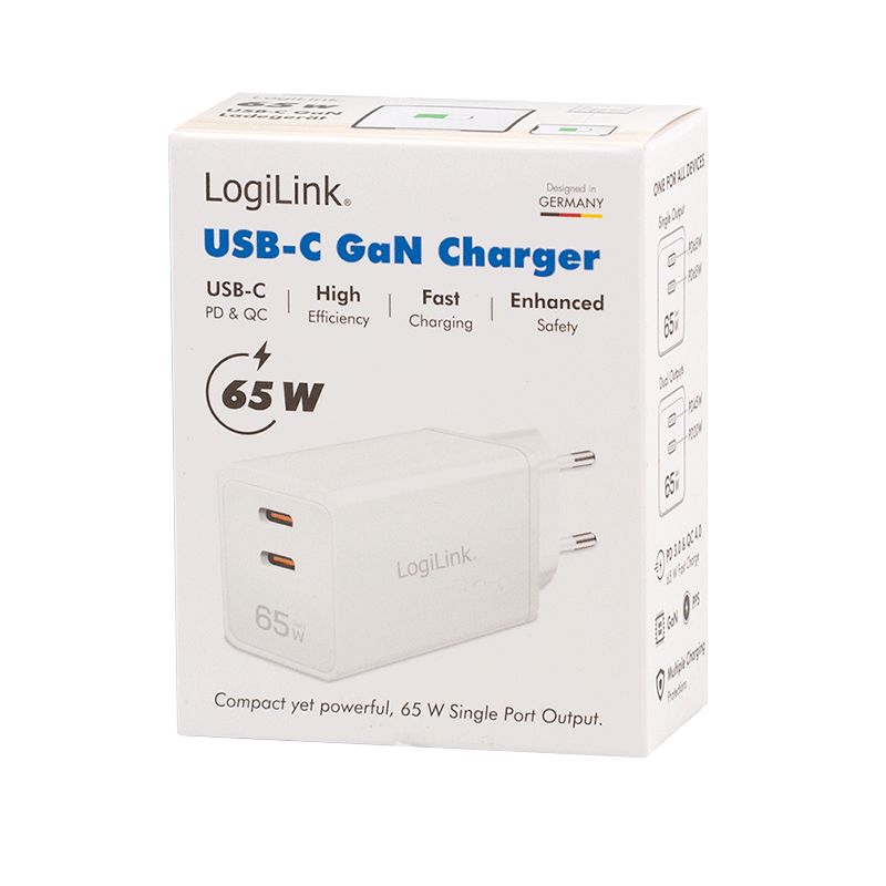 Logilink USB-C charger 2xUSB-C (PD 3.0/QC 4.0) 65W White