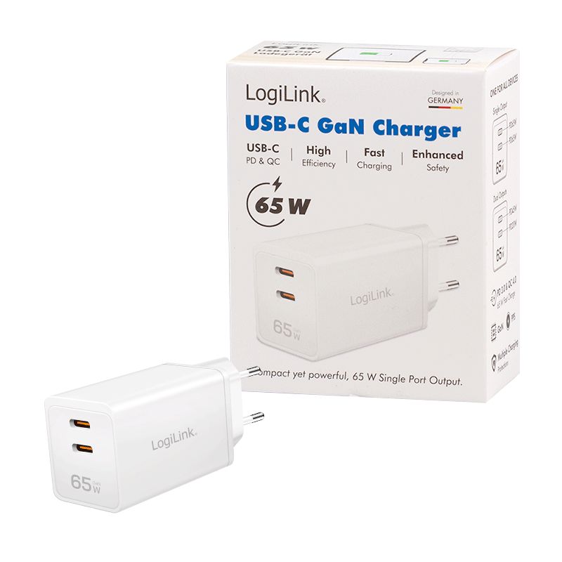 Logilink USB-C charger 2xUSB-C (PD 3.0/QC 4.0) 65W White