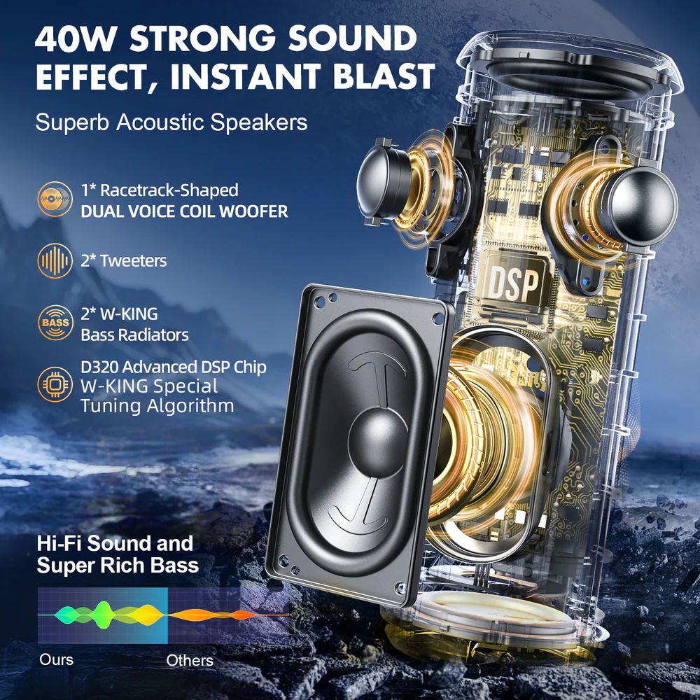 W-King D320 Bluetooth Speaker Black