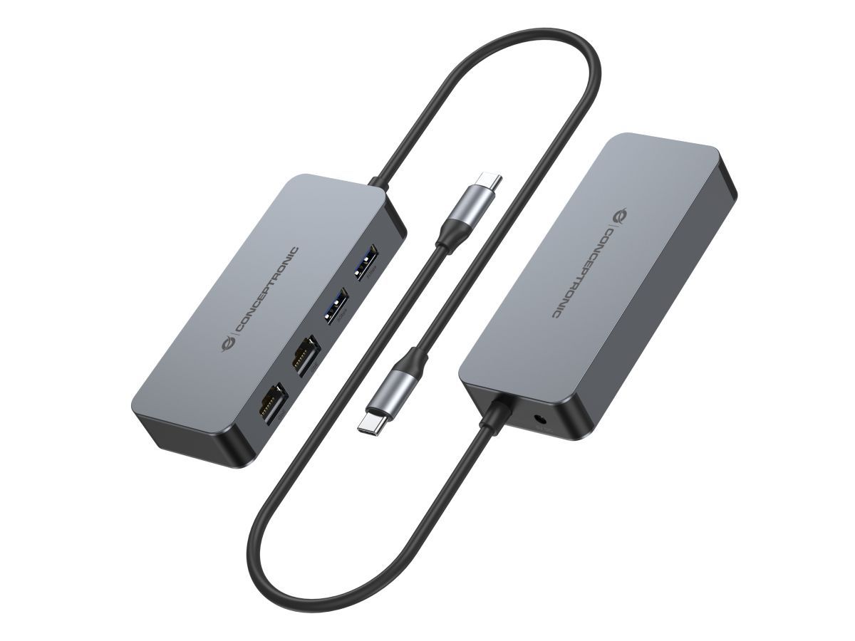 Conceptronic  ABBY24G USB-C to Dual-Port Gigabit Network Adapter with 2-Port USB Hub