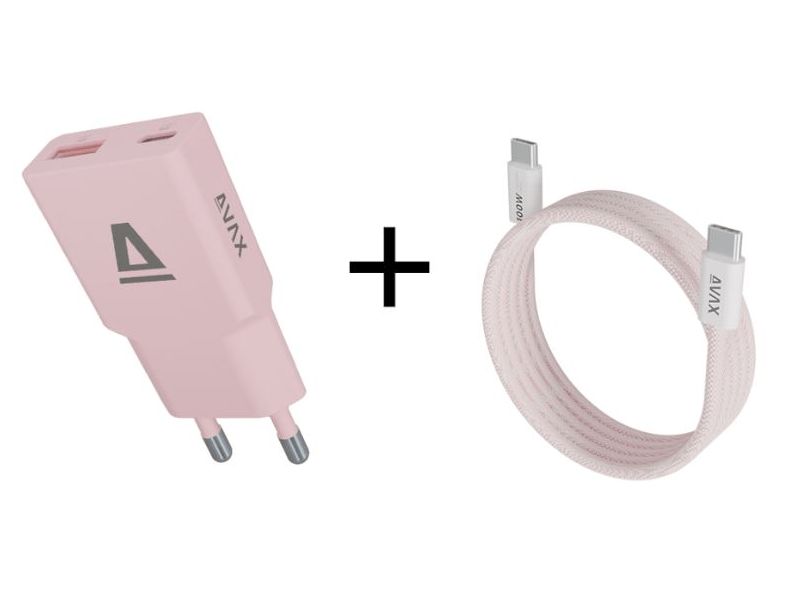 Avax CH641P 30W Charger + CB610P 100W Cable Pink