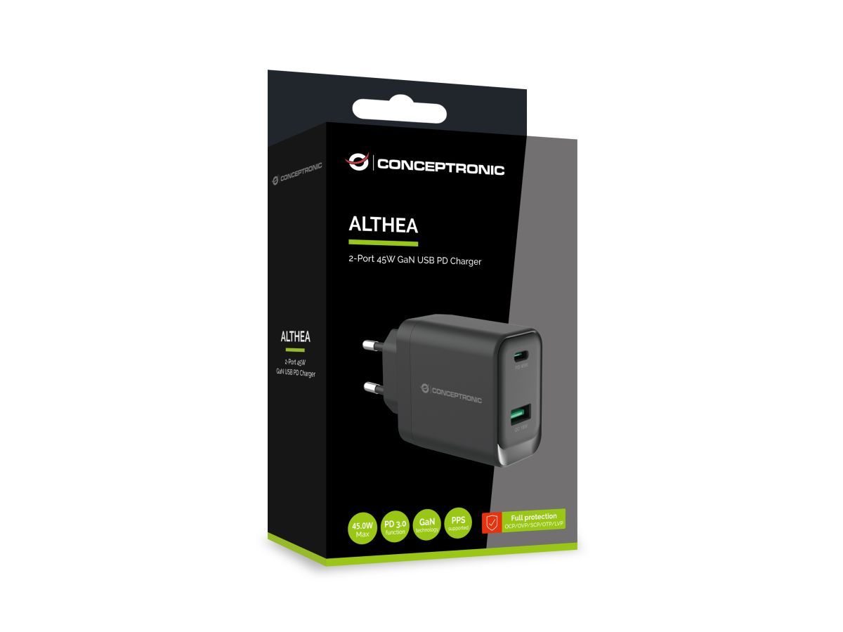 Conceptronic  ALTHEA20B45 2-Port 45W GaN USB PD Charger