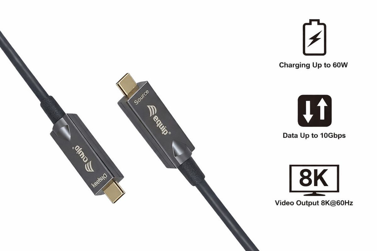 EQuip USB-C to C USB 3.2 Gen 2 10Gbps PD 60W 8K 60Hz Active Optical Cable 5m Black