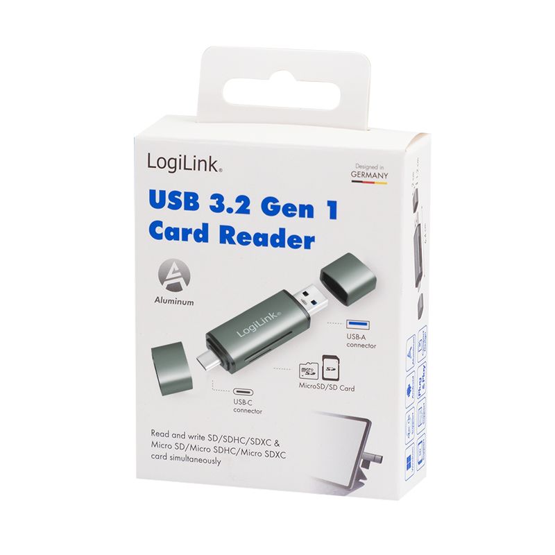 Logilink USB 3.2 Gen1 for SD and microSD Card Aluminum Case Card Reader Silver