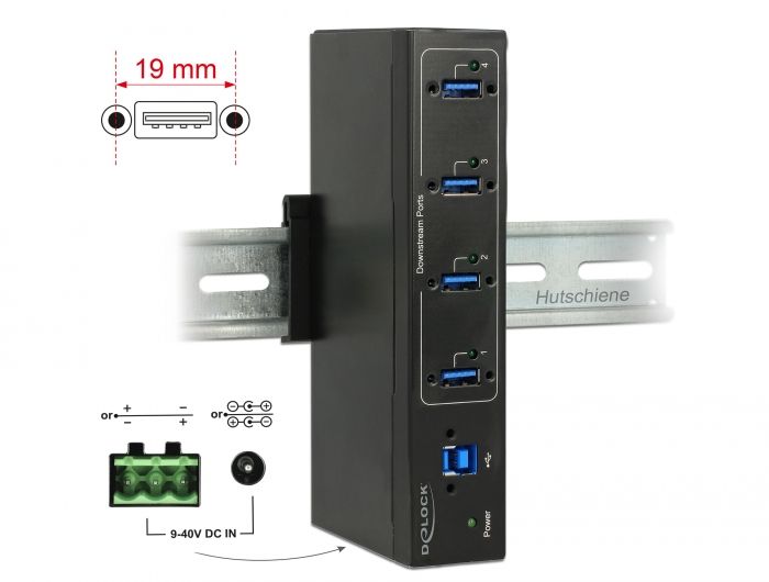 DeLock External Industry Hub 4 x USB 3.0 Type-A with 15 kV ESD protection