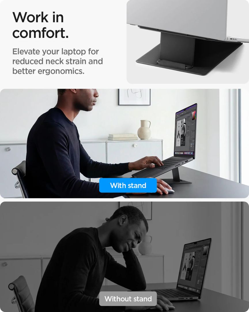 Spigen LD201-S10 Slim Fold Non Adhesive Laptop Stand Black