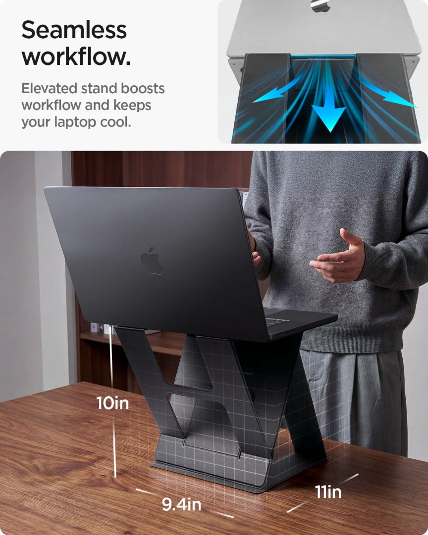 Spigen LD201-S10 Slim Fold Non Adhesive Laptop Stand Black