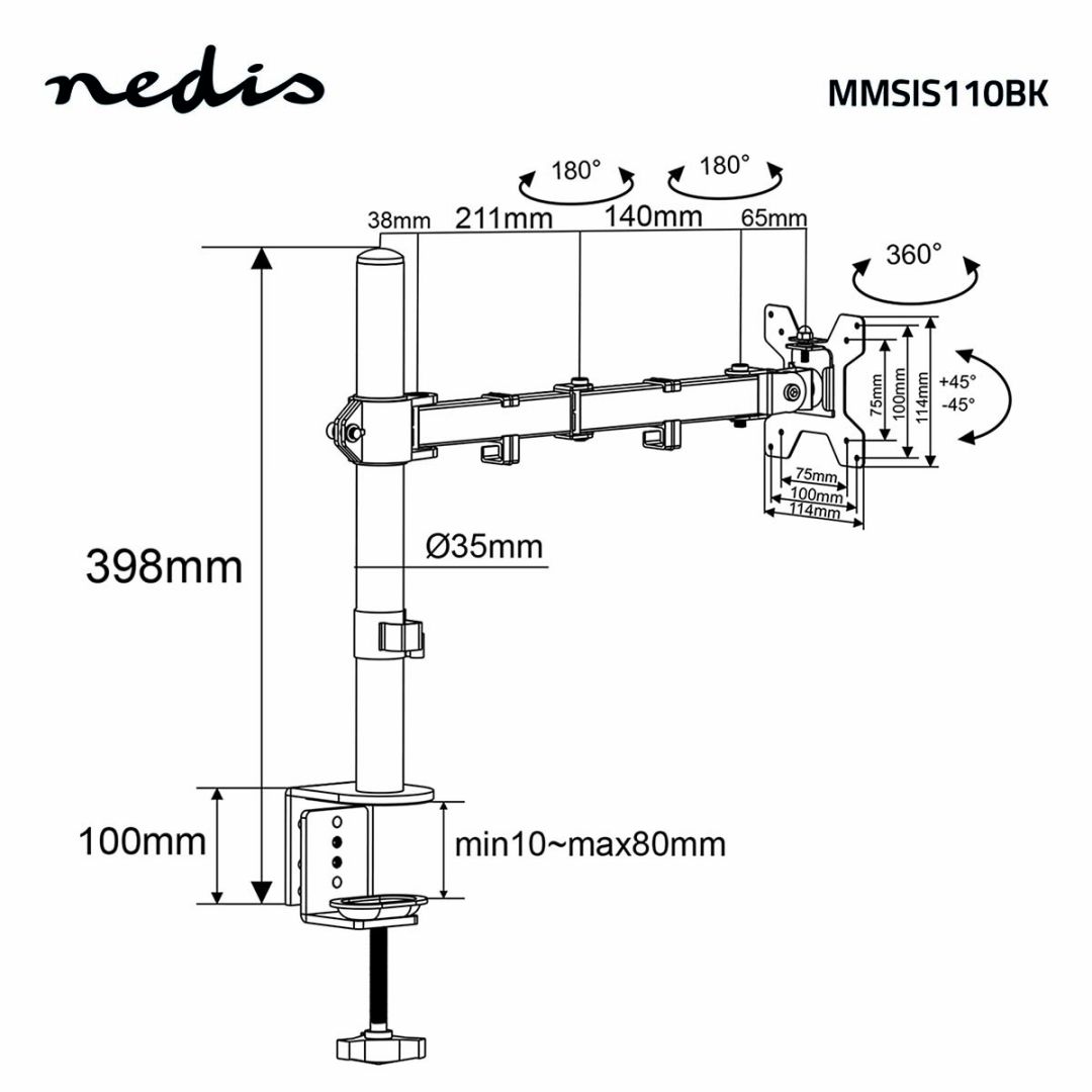 Nedis MMSIS110BK Desk Monitor Mount 15-32