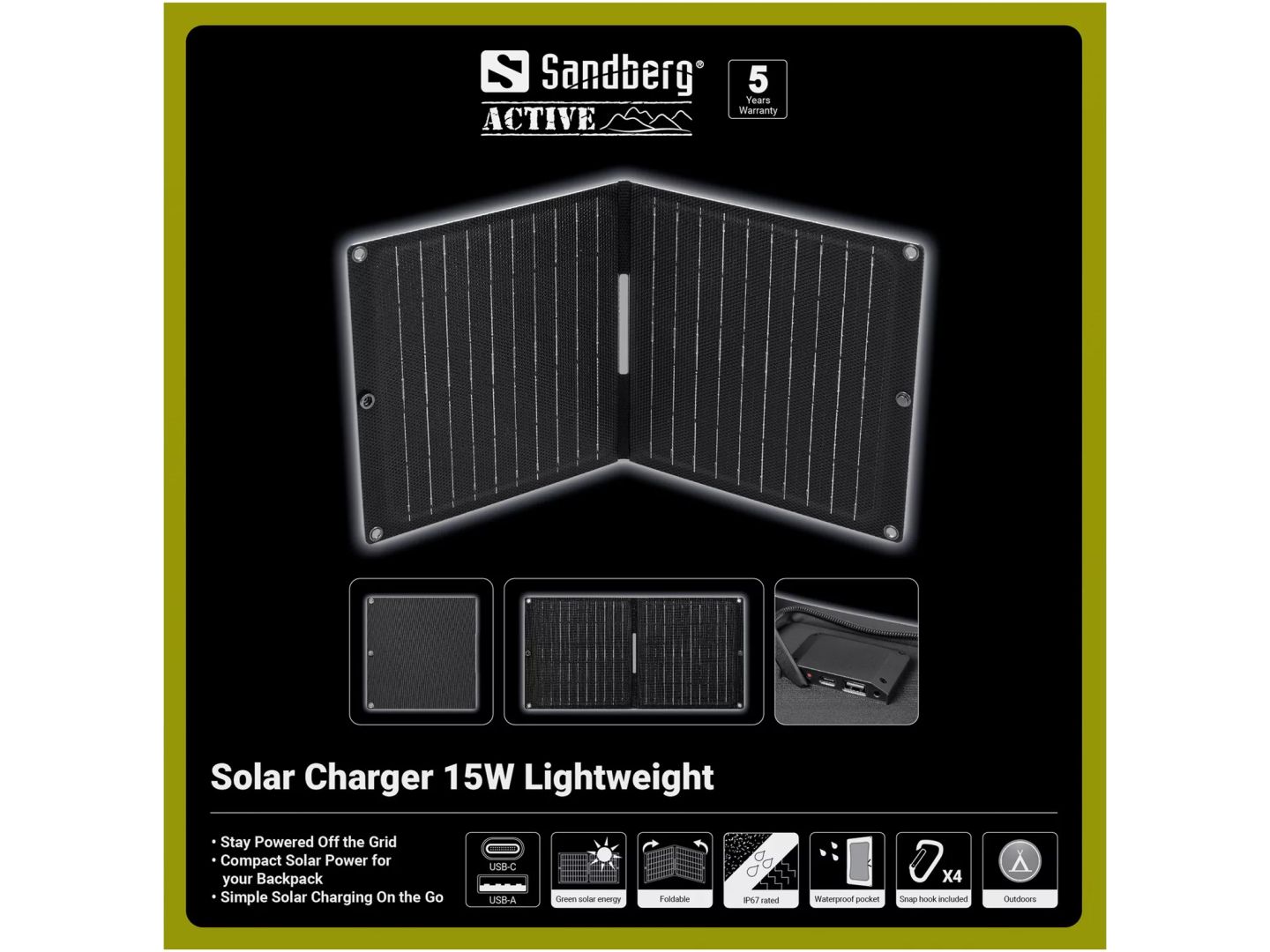 Sandberg Solar Charger 15W Lightweight Black