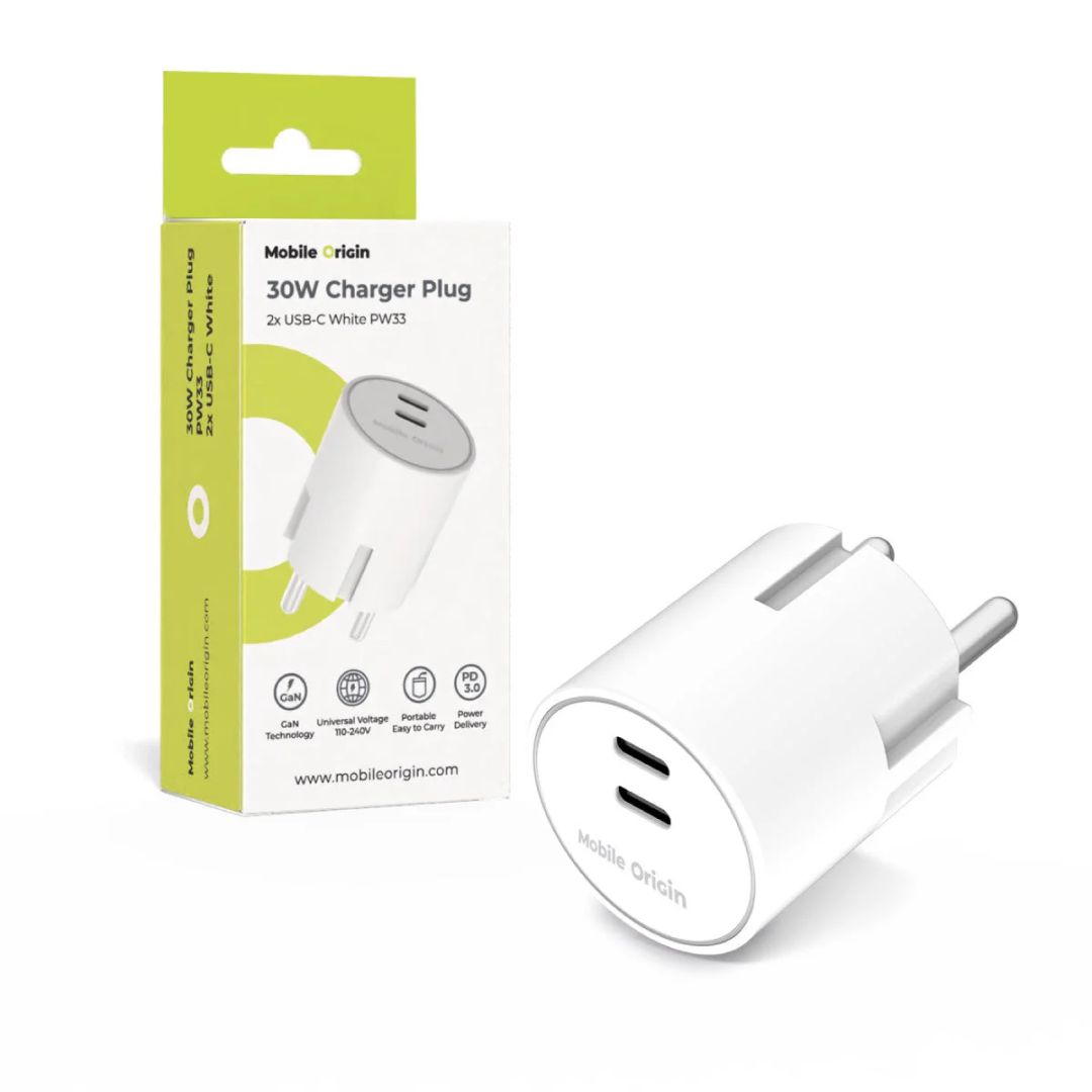 Mobile Origin 30W Charger Plug PW33 2x USB-C White