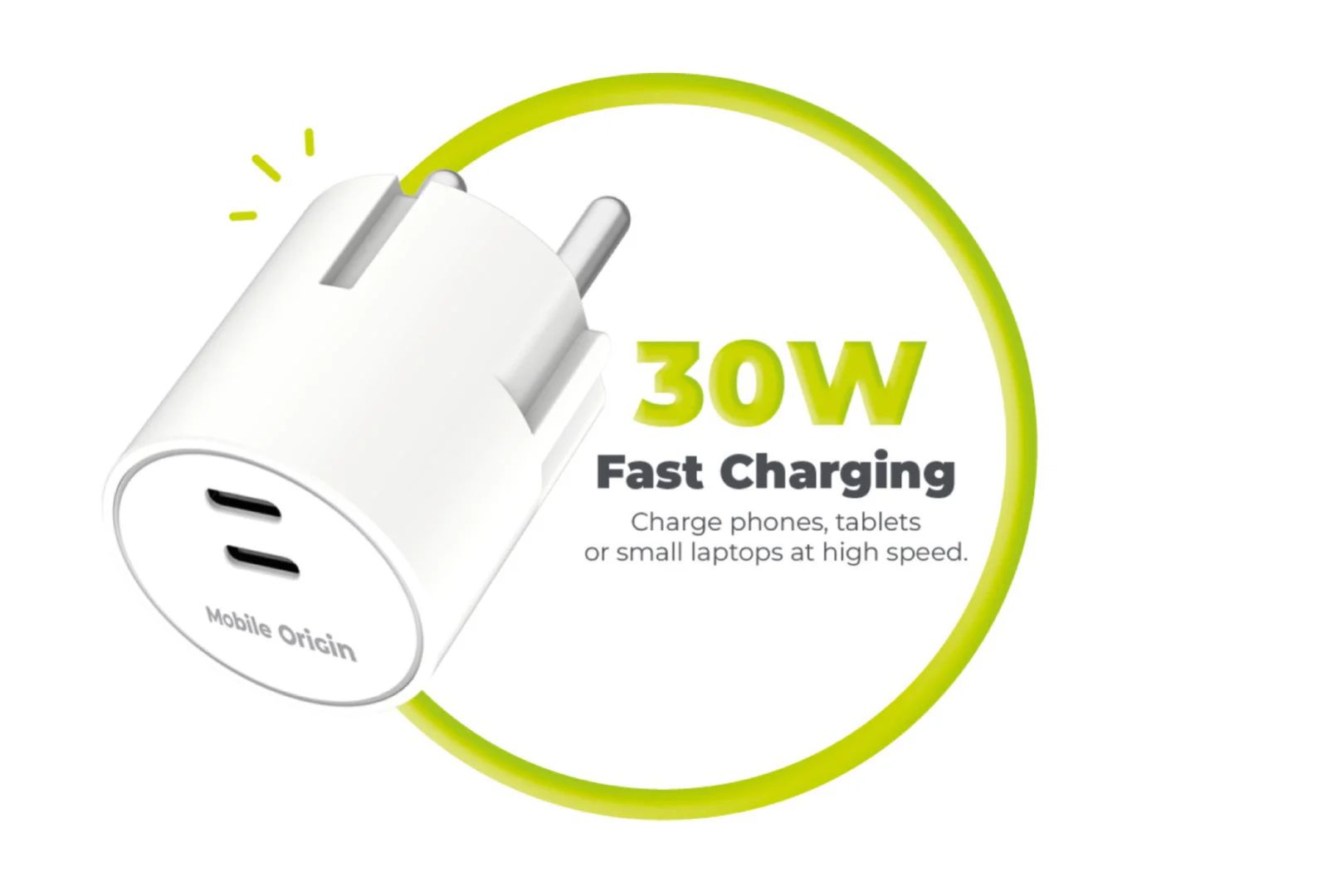 Mobile Origin 30W Charger Plug PW33 2x USB-C White