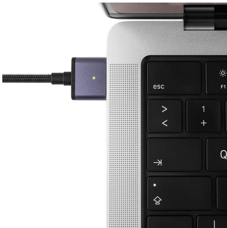 FIXED USB-C/MagSafe 3 töltőkábel, max 140W (28V/5A), textil kábelfonat, 2m, sötétszürke