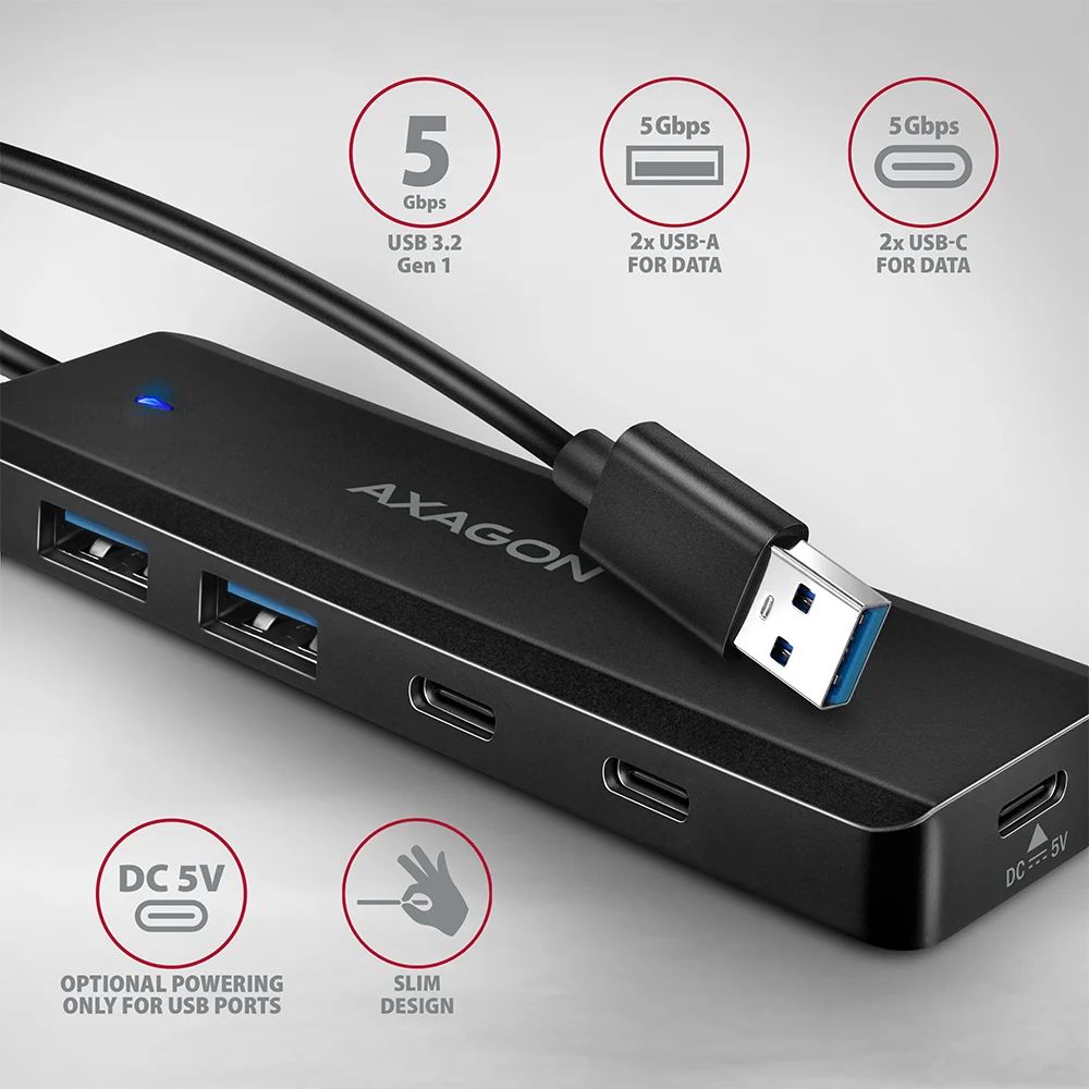 AXAGON 4-portos USB3.2 HUB Black
