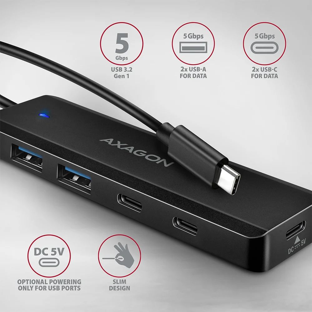 AXAGON 4-portos USB3.2 HUB Black