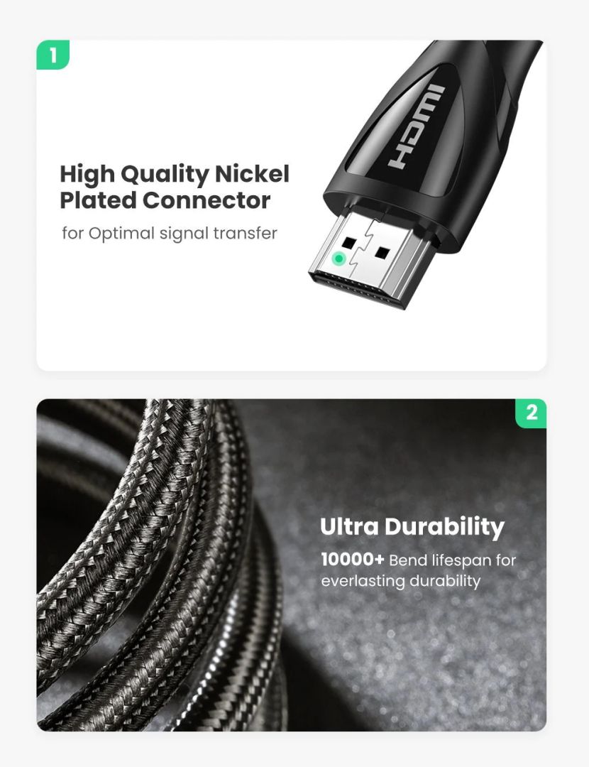 UGREEN 80403 8K HDMI 2.1 8K@60Hz 4K@120Hz 48Gbps Cable 2m Black