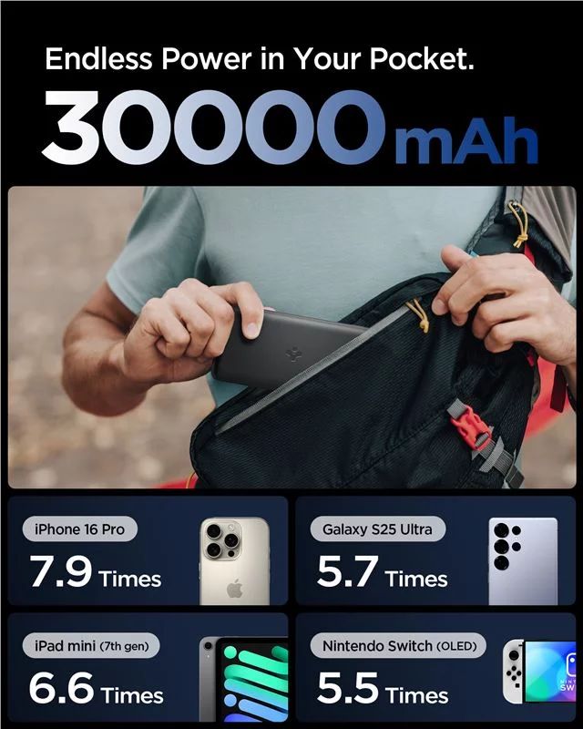 Spigen EA3030 Essential 30000mAh Power Bank Black