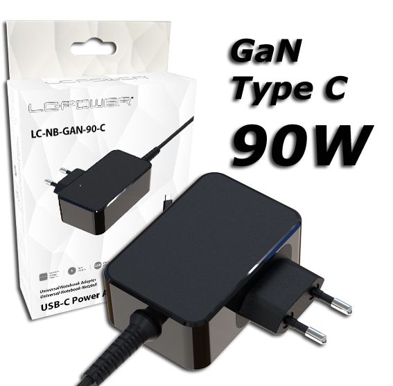 LC Power LC-NB-GAN-90-C 5-20V / 4,5A 90W Type-C univerzális hálózati notebook töltő