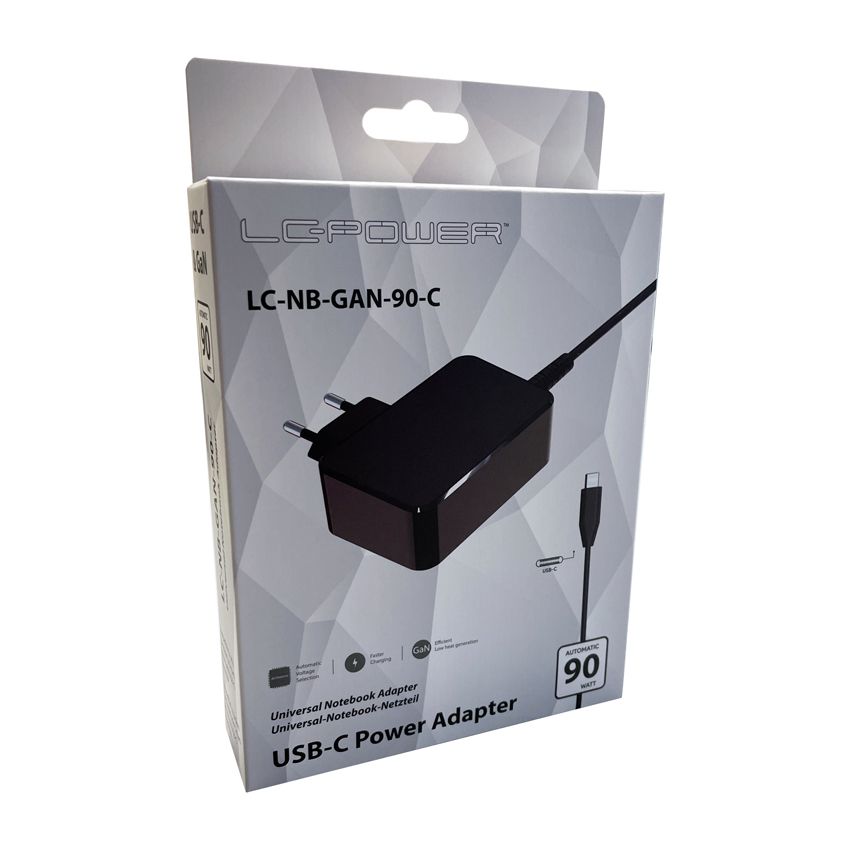 LC Power LC-NB-GAN-90-C 5-20V / 4,5A 90W Type-C univerzális hálózati notebook töltő
