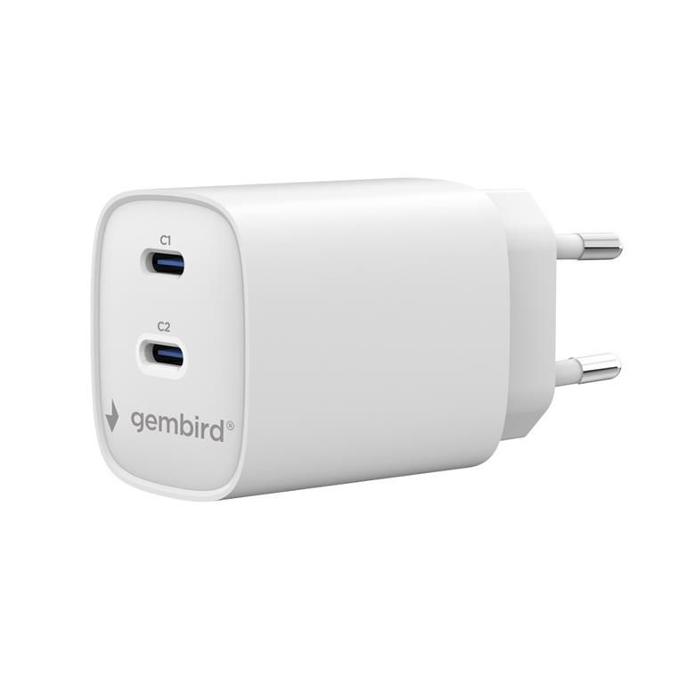 Gembird 2-port 45W USB fast charger White