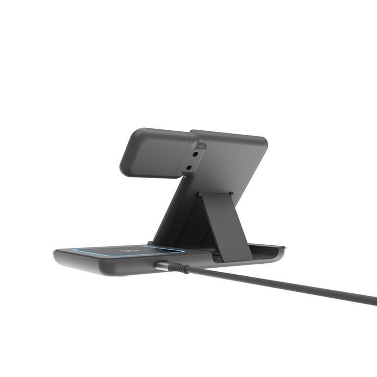 Gembird 3-in-1 foldable wireless charger stand 15W for Apple watch Black
