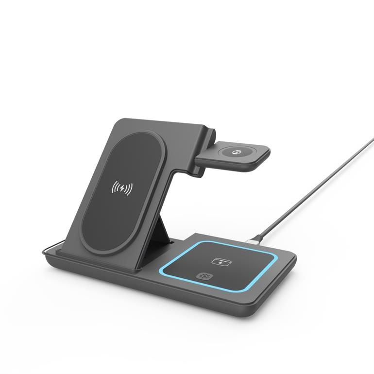 Gembird 3-in-1 foldable wireless charger stand 15W for Apple watch Black