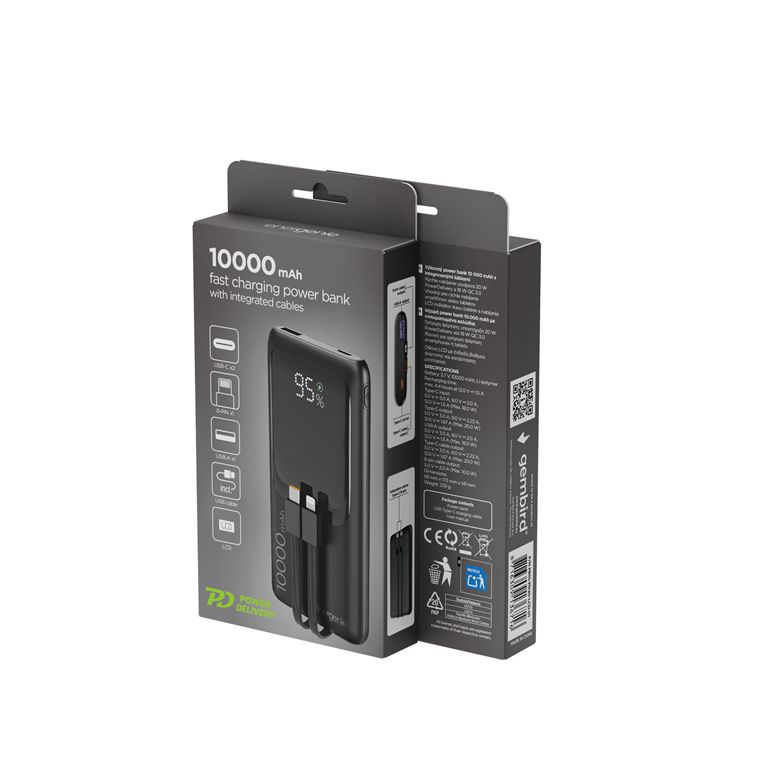 Gembird PB10-PD20-LCD-01 10000mAh PowerBank Black