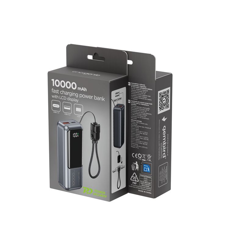 Gembird PB10-PD20-LCD-02 10000mAh PowerBank Space Grey