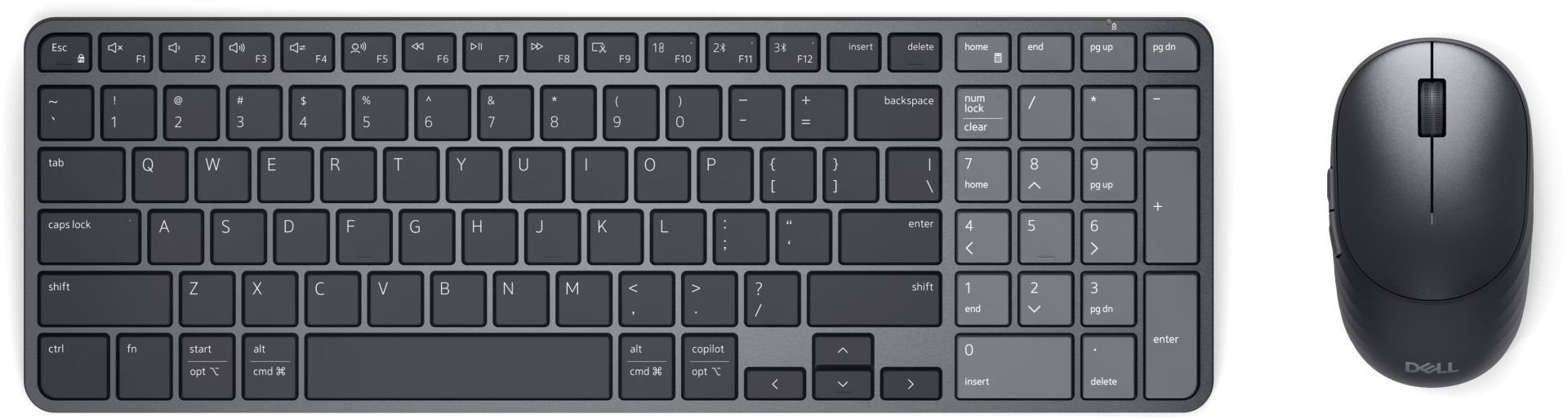 Dell KM746 Pro 7 Rechargeable Compact Wireless Bluetooth Keyboard Combo Graphite HU